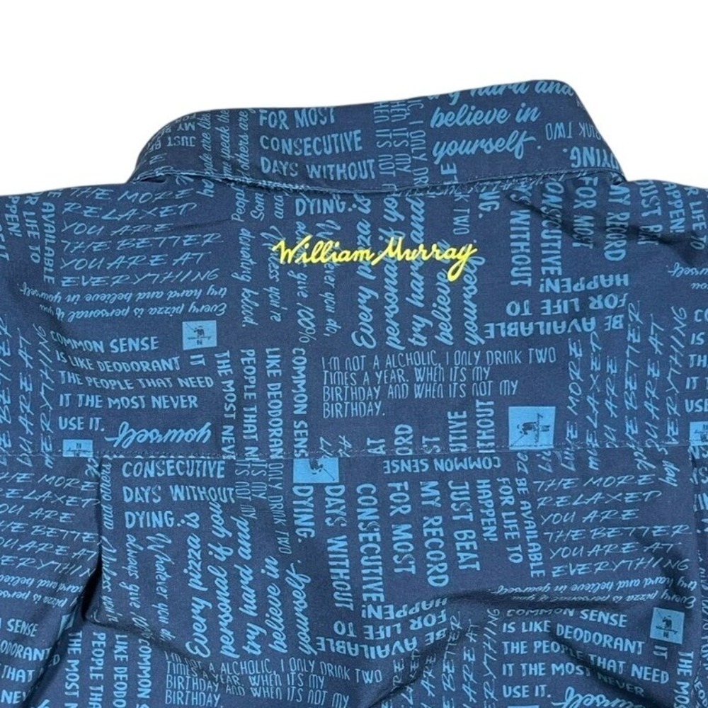 William Murray Golf Button Up Shirt Mens Large Navy Blue Typography Print - Picture 7 of 16